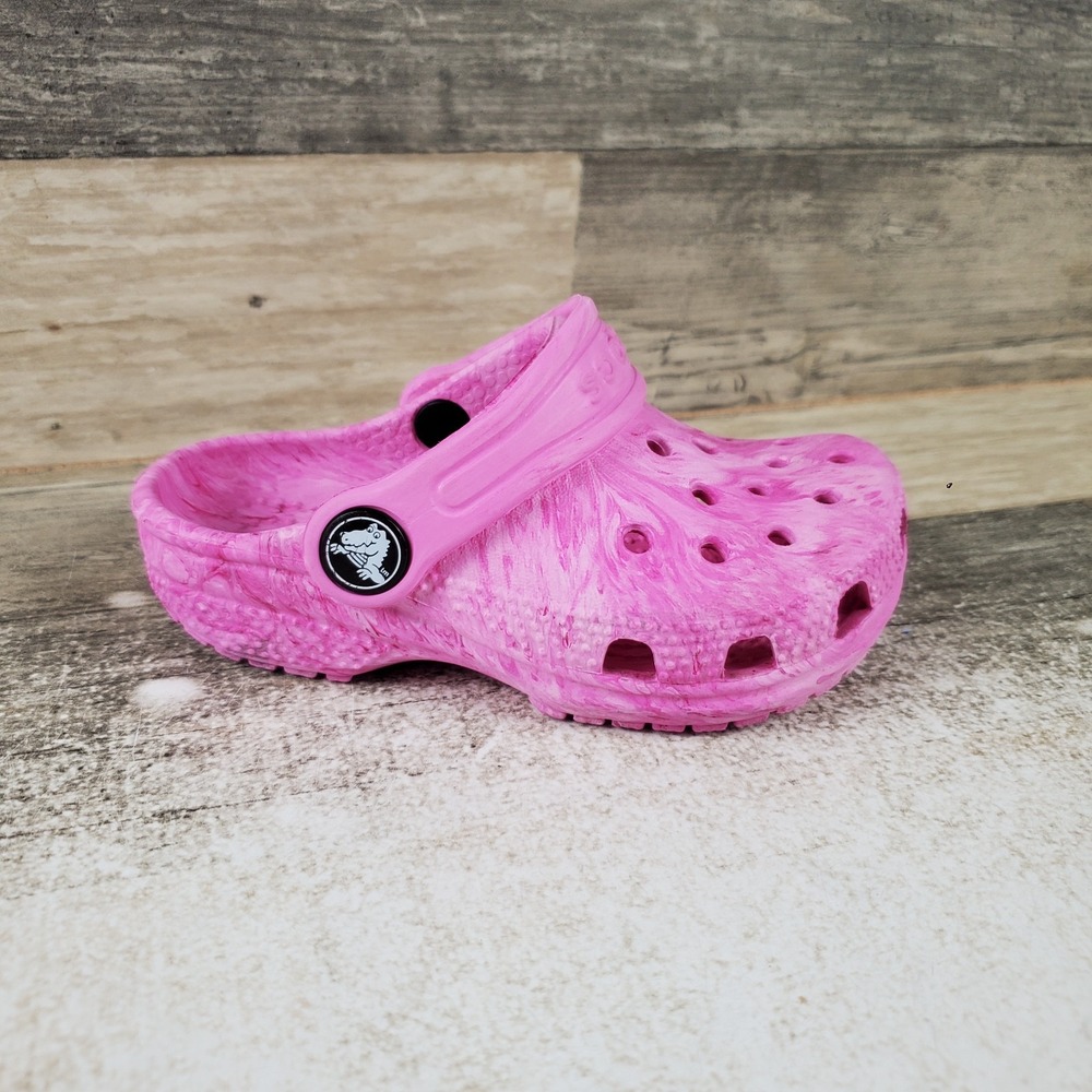 Crocs Classic Marbled Kids Clog Sz 7 Watercolor Swirled Pink Tie Dye Slip On